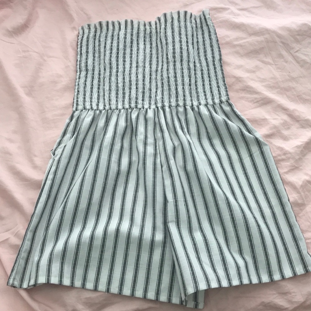 Strapless black and white romper